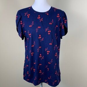 St. John’s Bay Navy Cherry Print Women’s Top